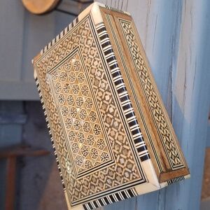 Vintage Marquetry Trinket Jewelry Box Inlay Wood Mother Of Pearl